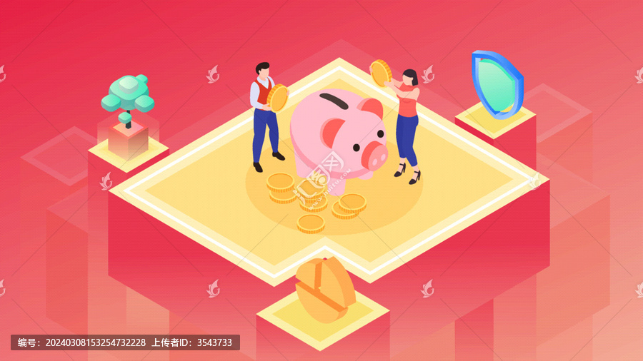 理財金融年輕人存錢罐存錢插畫