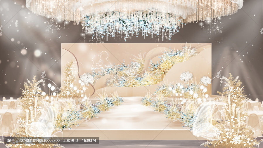 香檳色淡粉色夢(mèng)幻婚禮舞臺(tái)效果圖
