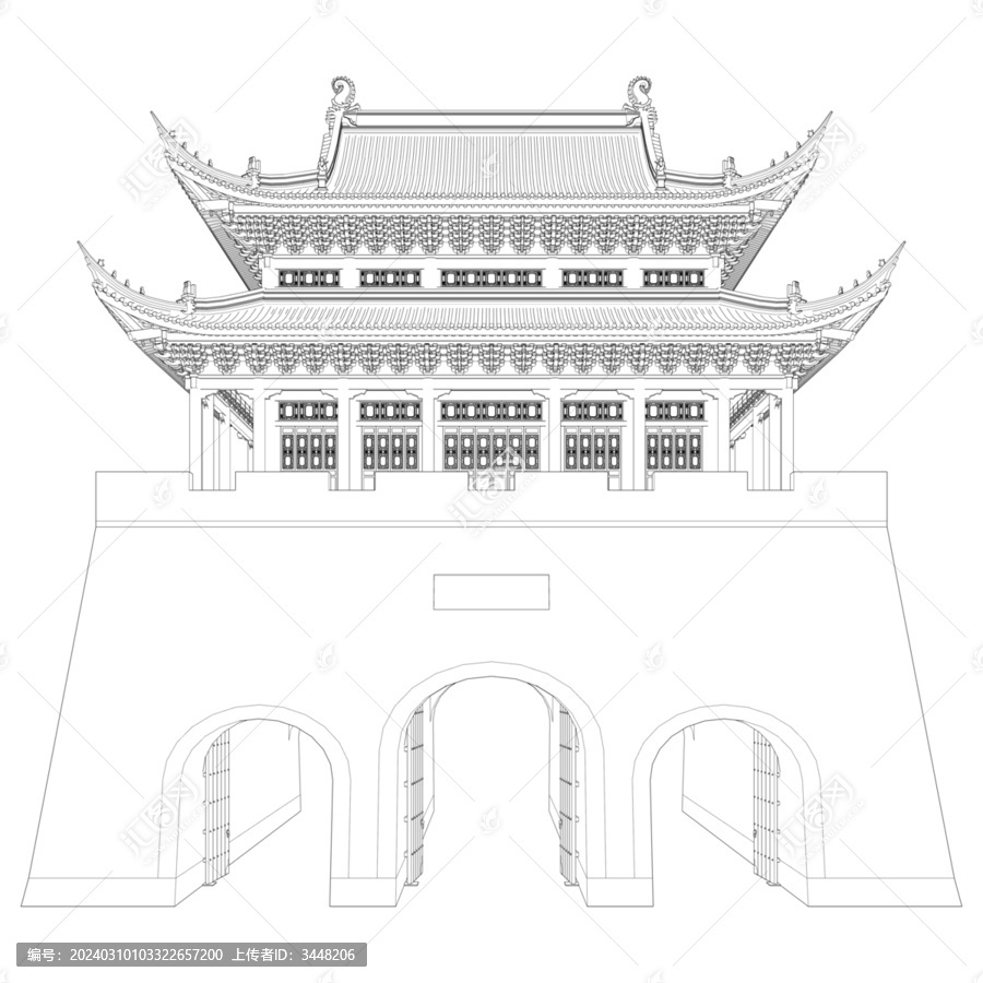 城樓立面線稿