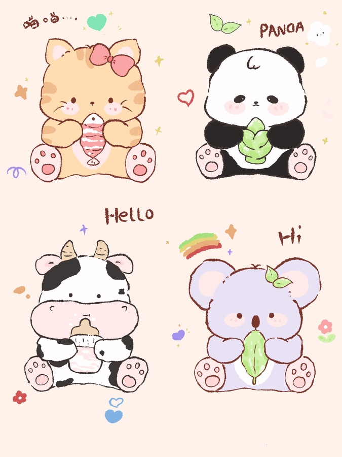 四只崽崽開飯了