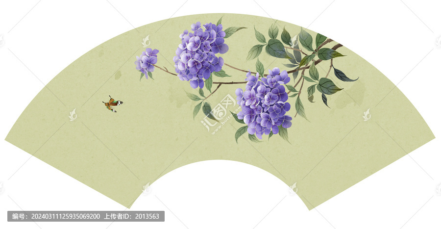 紫色繡球花扇面