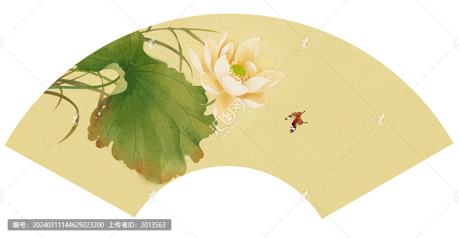荷花扇面圖