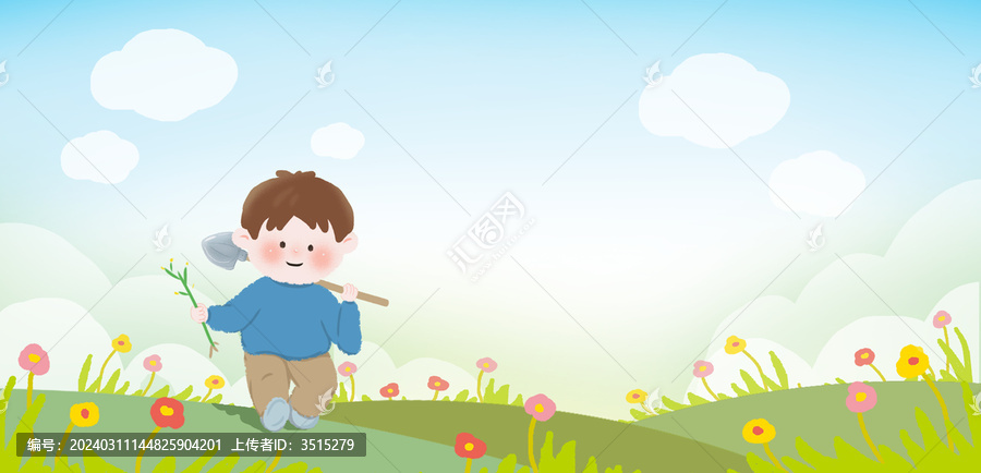 種樹的男孩植樹節插畫