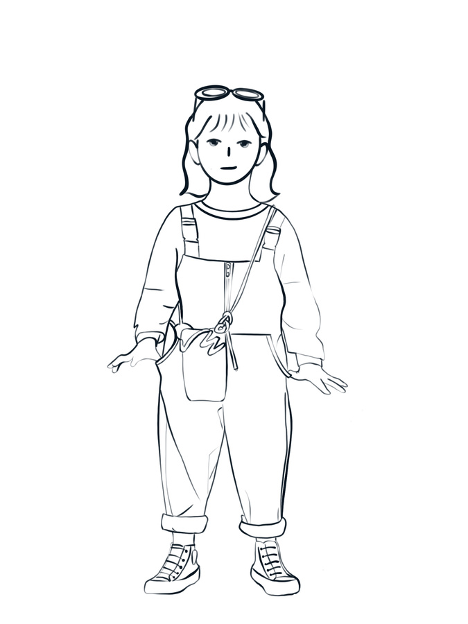 手繪插畫簡筆畫黑白站立女孩線稿