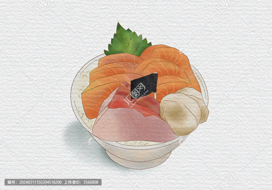 手繪插畫水彩美食壽司拼盤貼紙