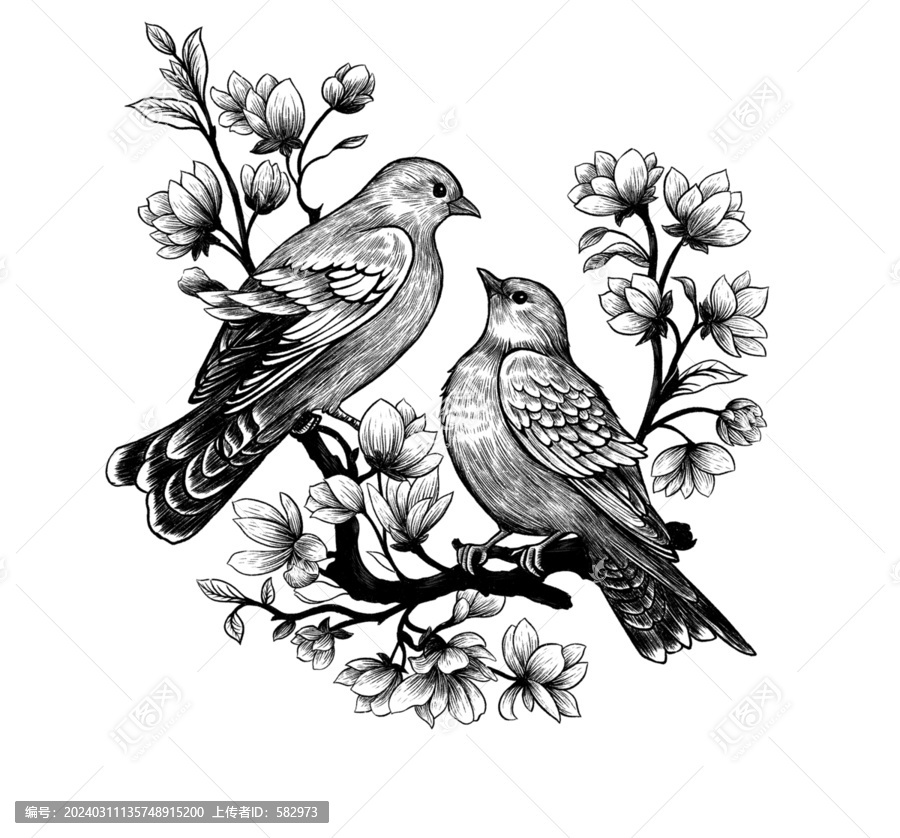 黑白花鳥圖木蘭
