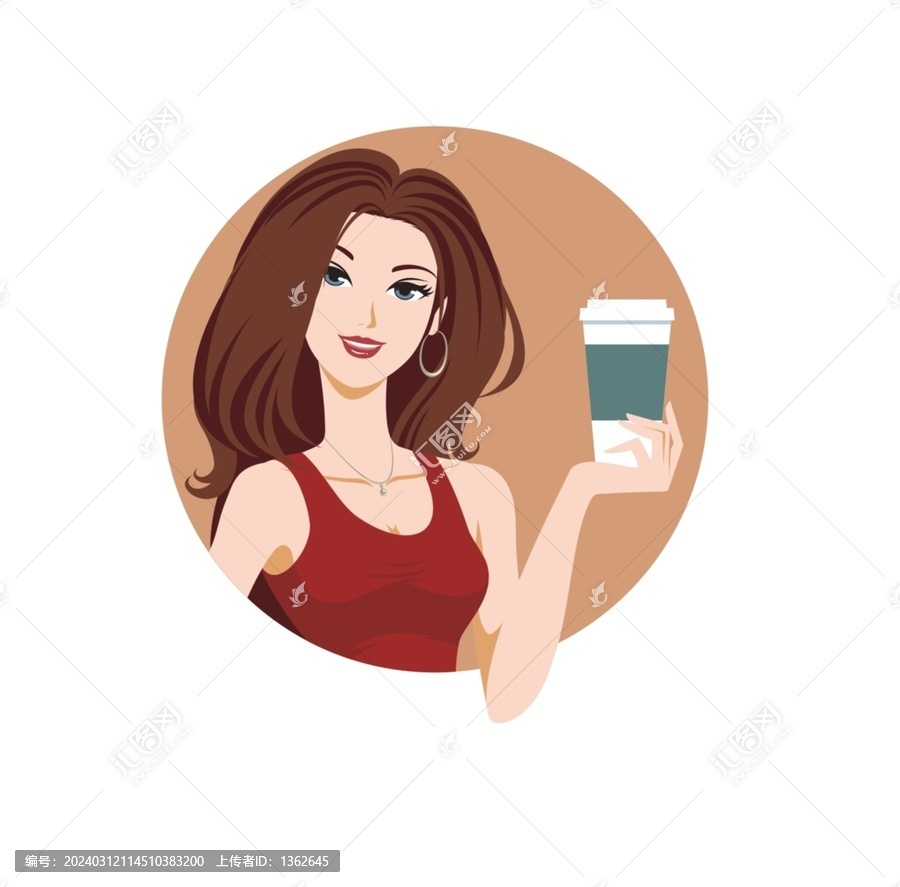 卡通美女拿咖啡頭像矢量圖