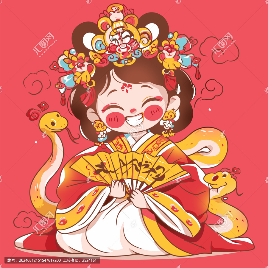 古風(fēng)女孩與卡通小蛇