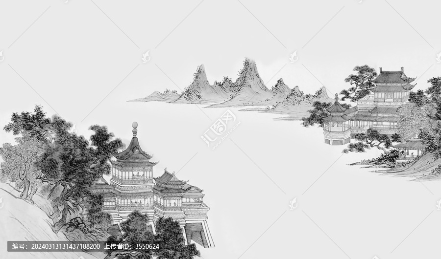 高端新中式山水背景墙壁画