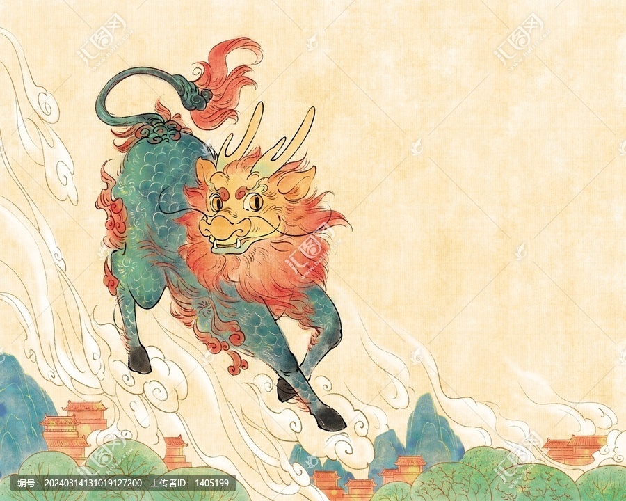 手繪水墨風(fēng)麒麟
