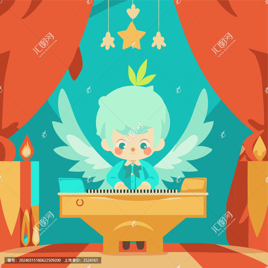音樂(lè)男孩夢(mèng)幻翅膀卡通扁平