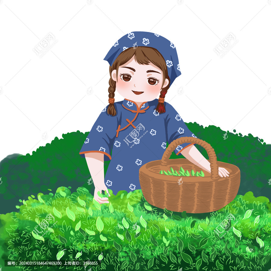 手繪卡通采茶少女
