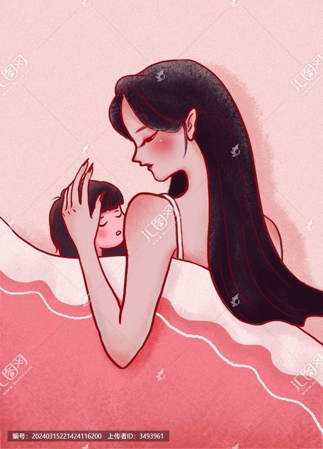 母親節(jié)婦女母親抱孩子相擁而眠