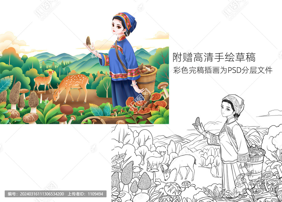 云貴特產(chǎn)菌類人物包裝插畫
