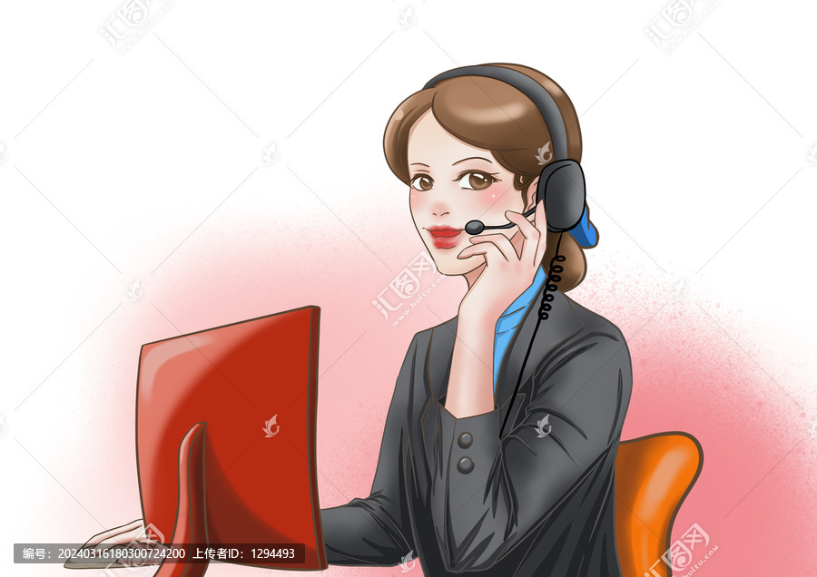 手繪女客服電話咨詢員