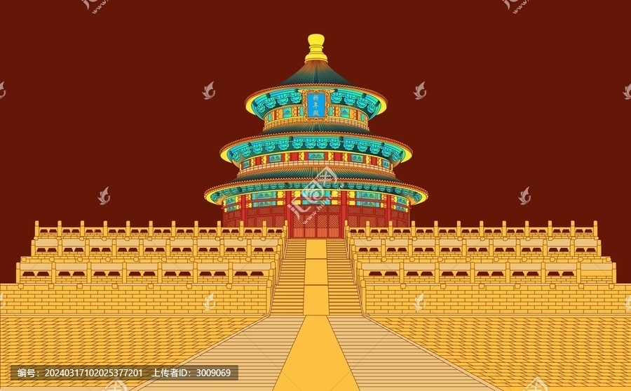 北京天壇國潮插畫