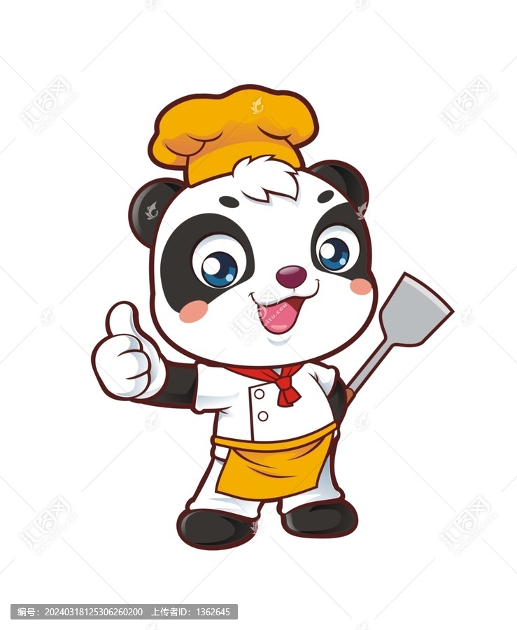 卡通可愛熊貓廚師豎大拇指形象