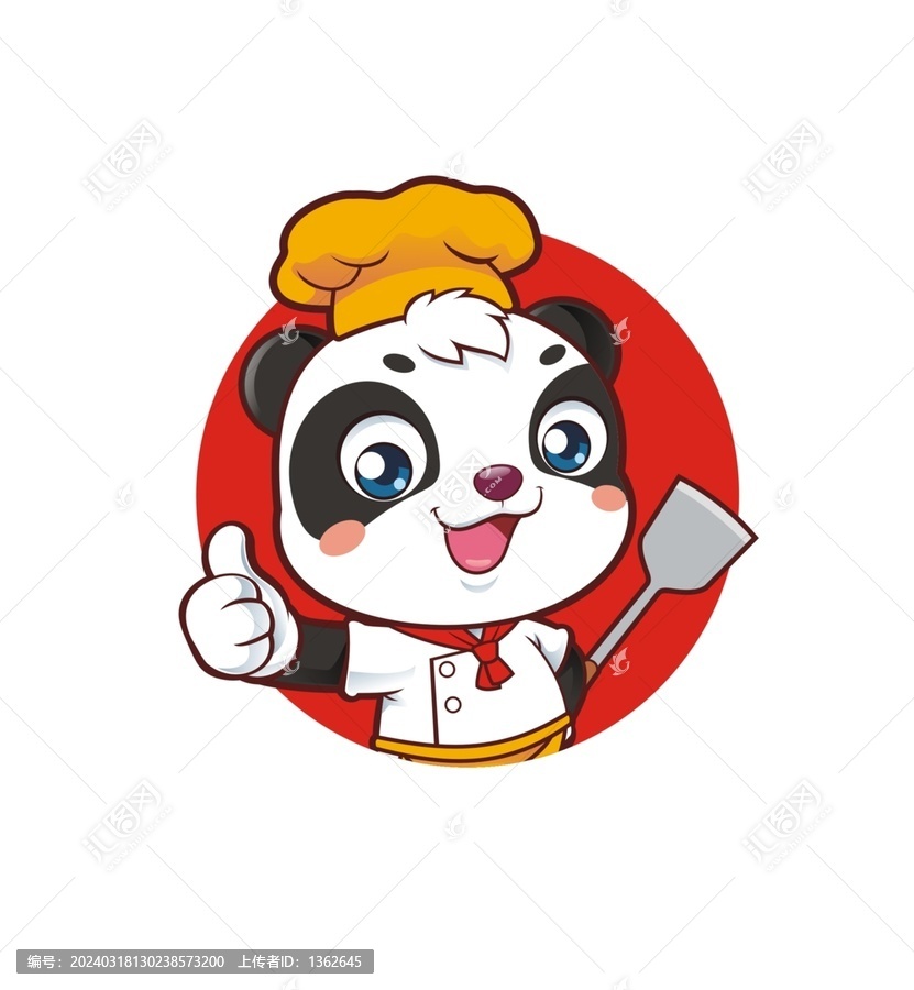 卡通可愛熊貓廚師豎大拇指頭像
