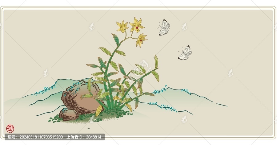 石斛鐵皮石斛插畫仿國畫矢量圖