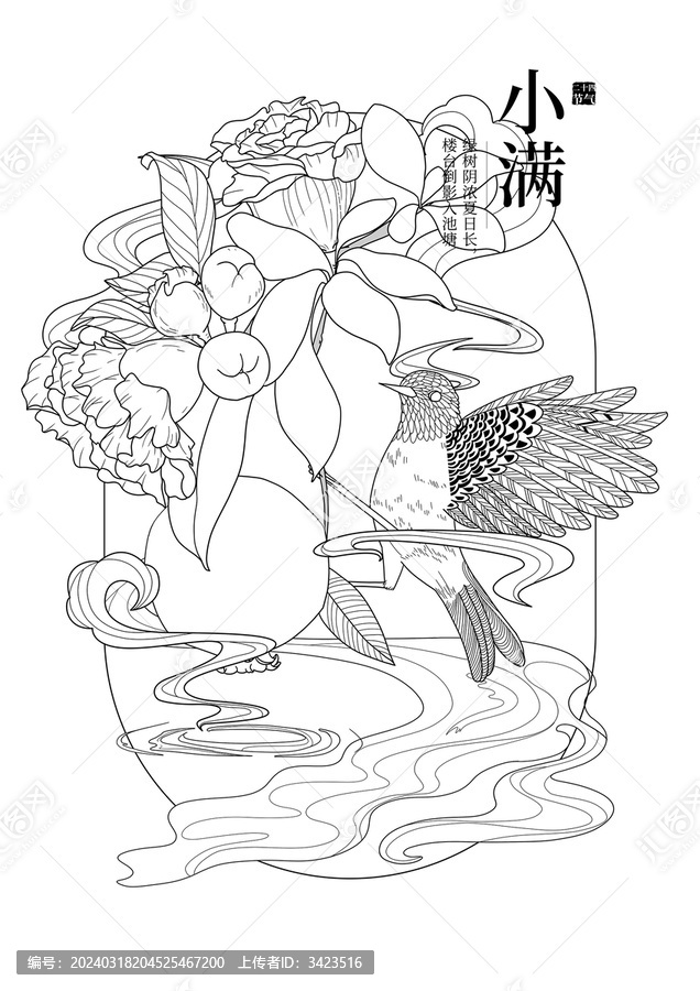國風二十四節(jié)氣小滿線稿