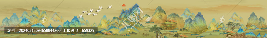 新中式青綠山水長(zhǎng)卷