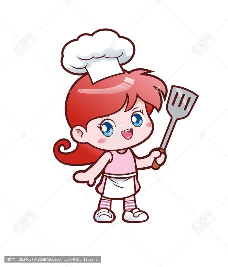 卡通可愛小女孩廚師形象矢量圖