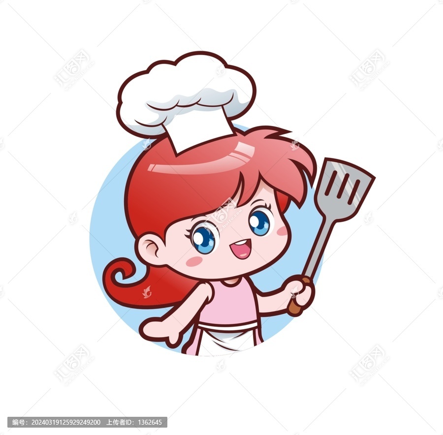 卡通可爱小女孩厨师头像矢量图