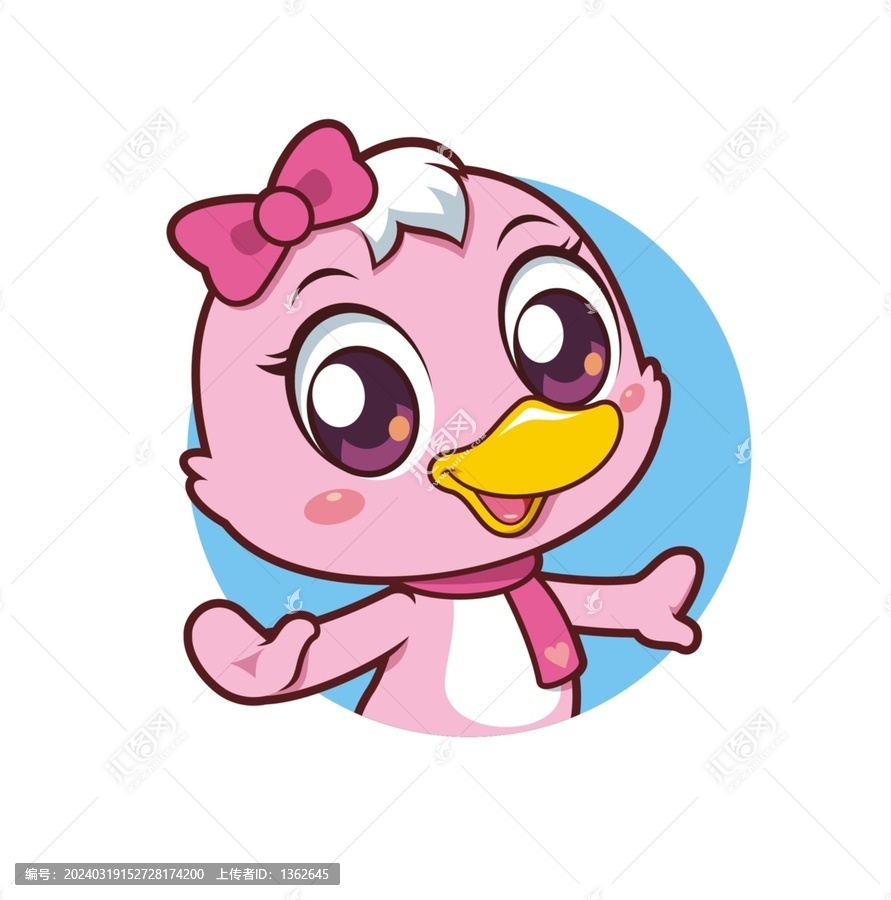 卡通可愛小鴨妹妹頭像矢量圖