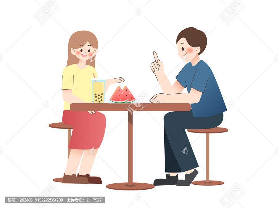 矢量插畫兩個吃飯的人