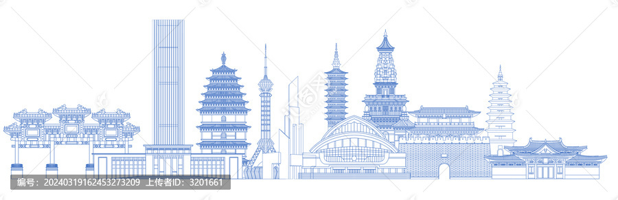 線條輪廓河北石家莊地標(biāo)建筑群
