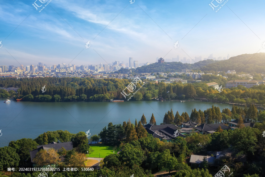 航拍西湖城市景观街景