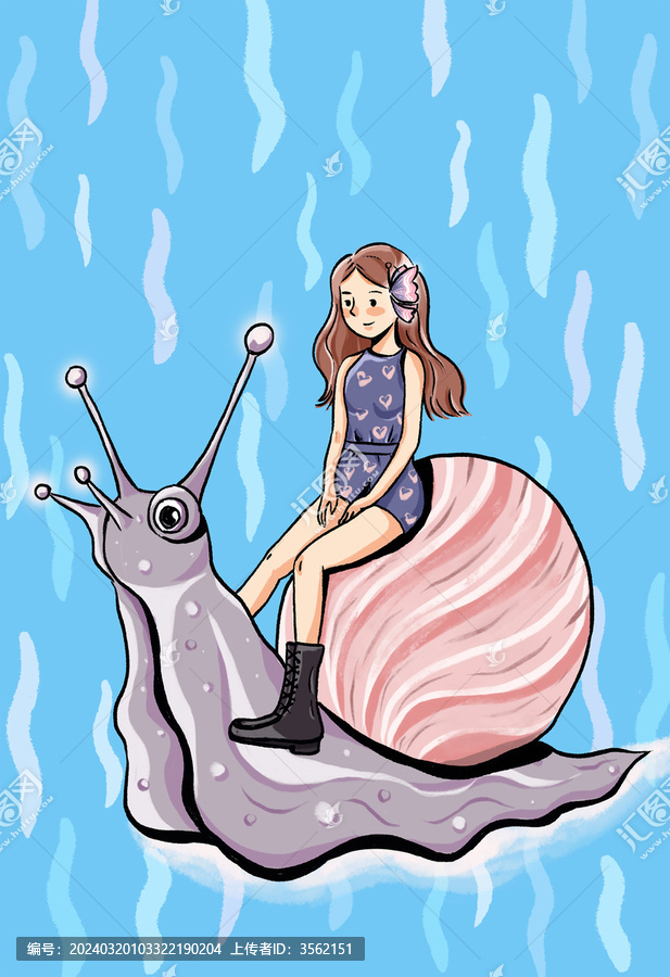 春日馬卡龍粉藍配色少女與蝸牛