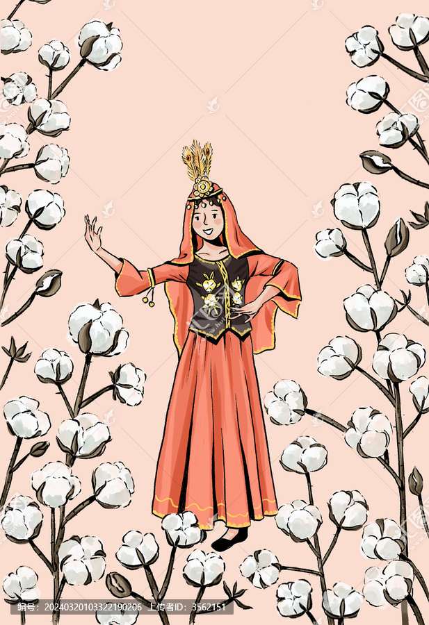 棉花叢中起舞的新疆維吾爾族少女