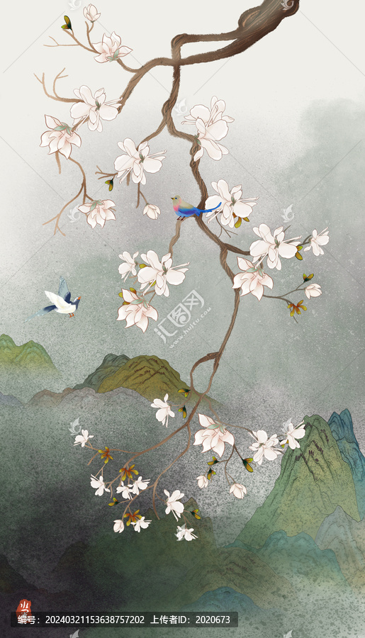 玉蘭花開壁畫