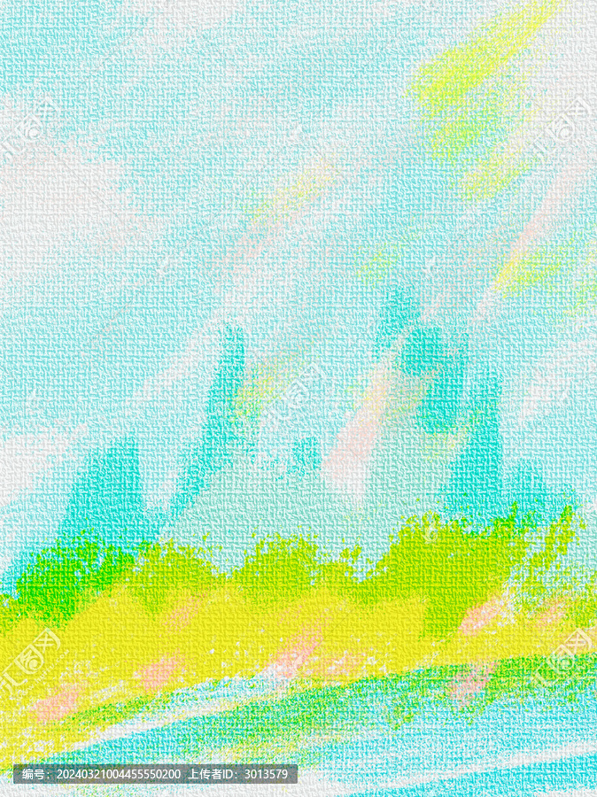 春季清新手繪麻布油畫(huà)天空風(fēng)景