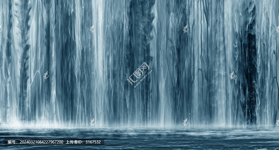 瀑布流水生財(cái)招財(cái)瀑布山水畫