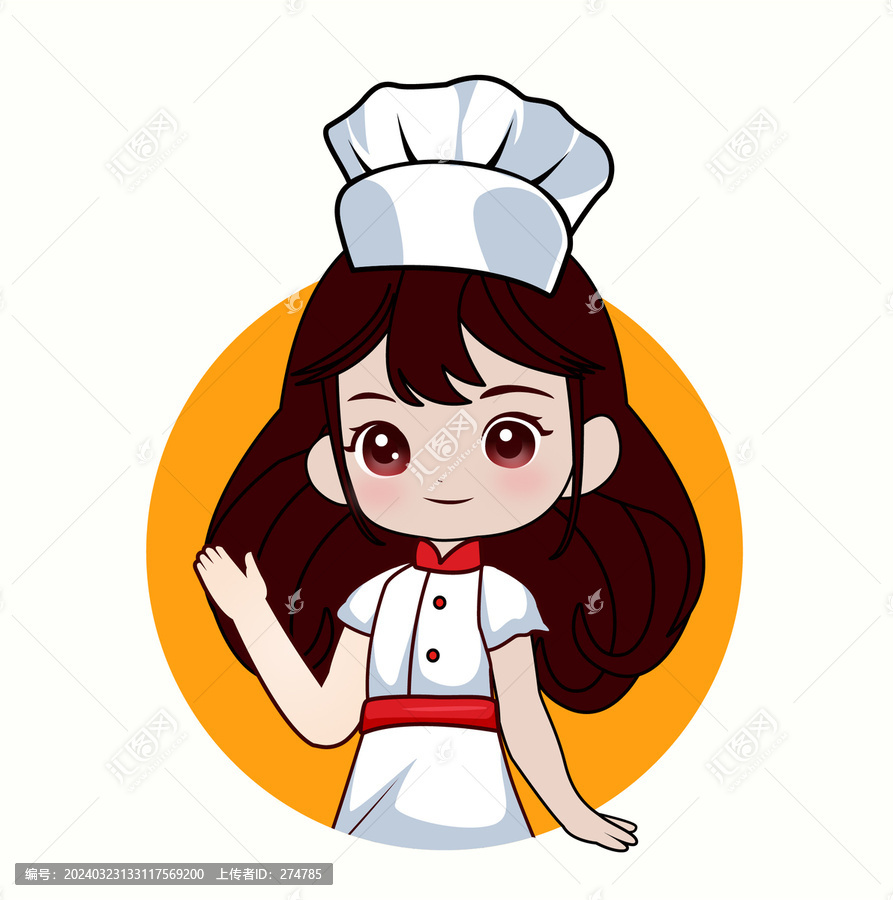 卡通可愛小女孩廚師頭像