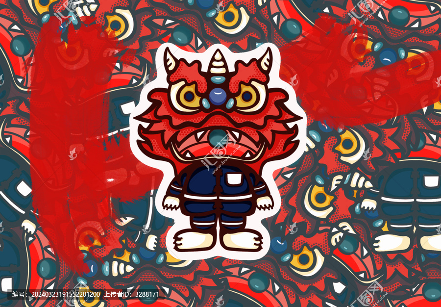 喜慶春節(jié)醒獅文化國潮流手繪插畫