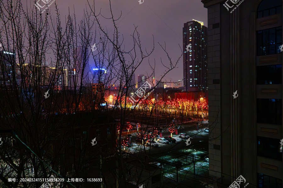 城市夜景红灯笼树风景6K素材
