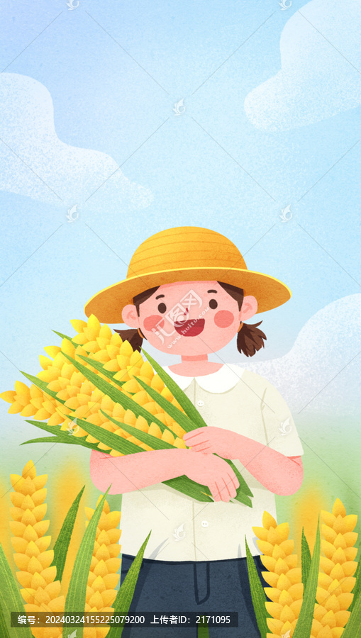 五一勞動(dòng)節(jié)農(nóng)民收麥子插畫
