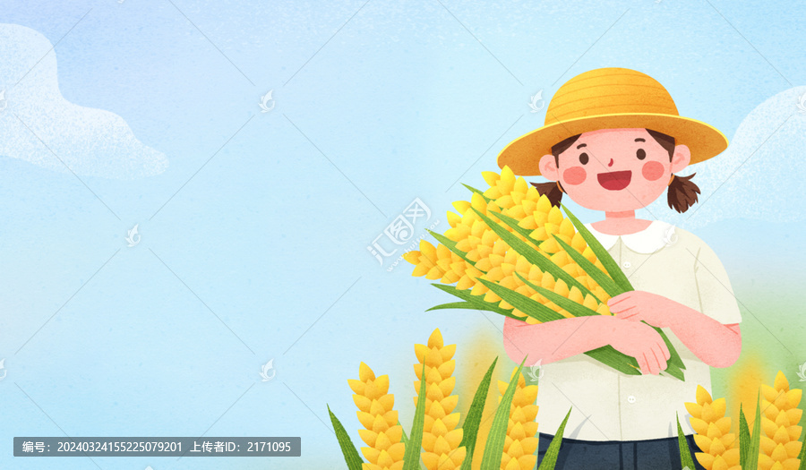五一劳动节农民收麦子插画
