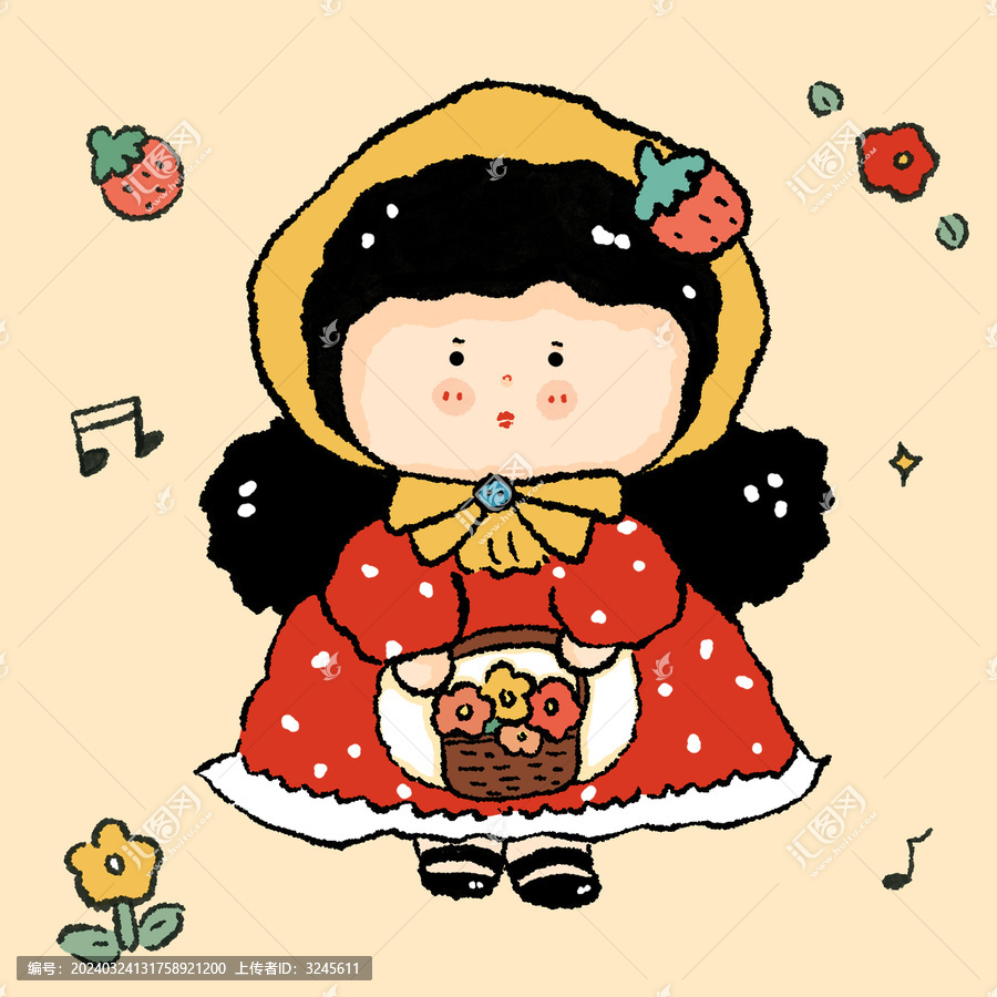 復古采花的小女孩