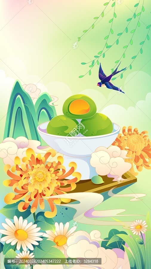 矢量描邊國風(fēng)春天清明節(jié)插畫