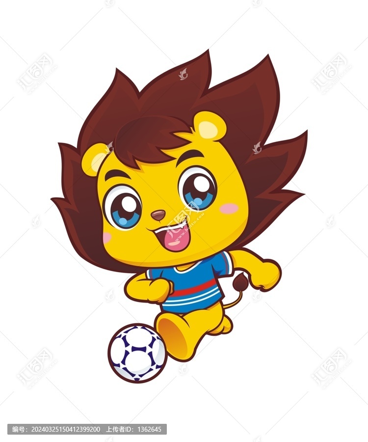 卡通可愛小獅子踢足球形象矢量圖