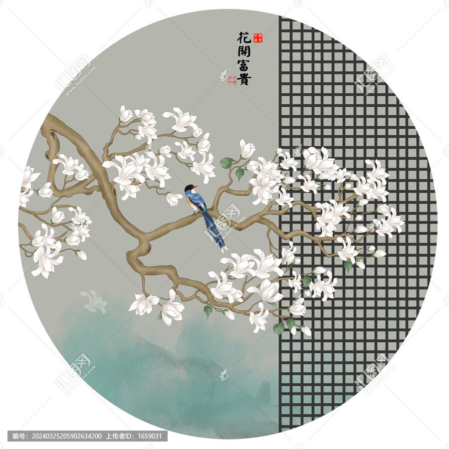 新中式玉蘭花鳥畫