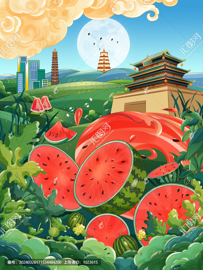 城市主题水果西瓜产品包装插画