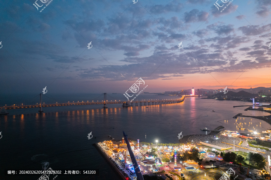 大连星海湾跨海大桥城市夜景航拍