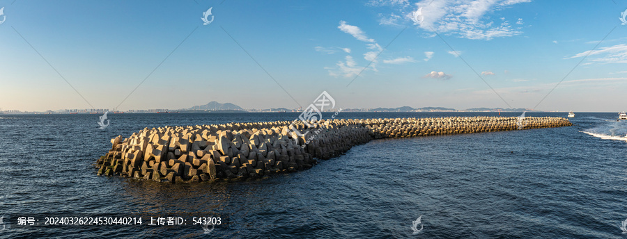 海面海边堤坝防波堤航拍