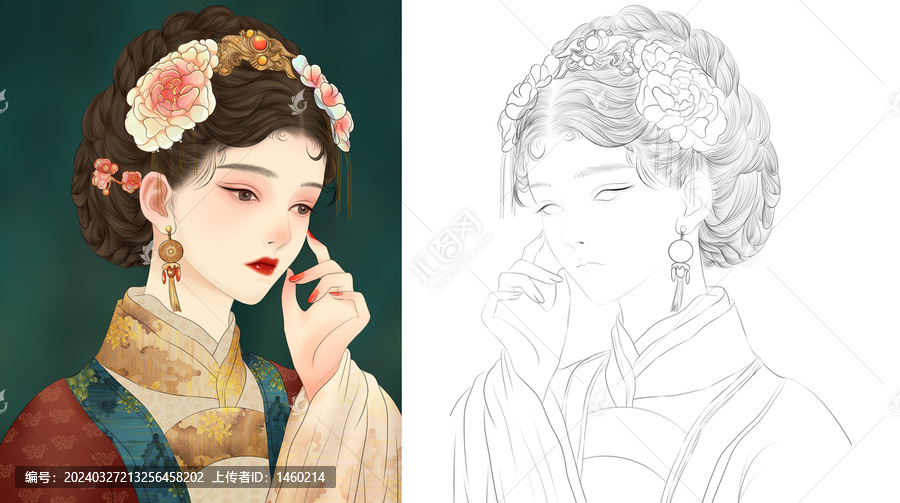 手繪古典美女仕女圖