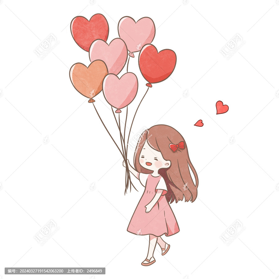 爱心气球女孩情人节浪漫图案